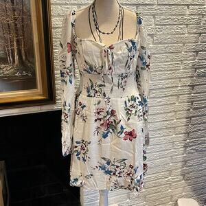 Urban Outfitters Lumiere Boho Floral Dress White Blue Pink Green XS
